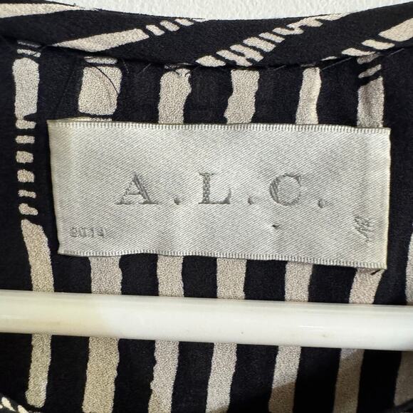 A.L.C. Mini Dress Women's Size Small Striped Geometric Long Sleeve Silk Pockets - Picture 4 of 8